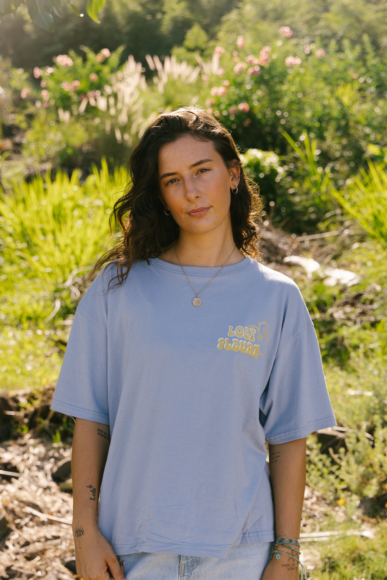 Loli Fleuri T-shirt bleu 100% coton 